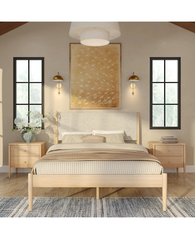 Plank+Beam Harbor Queen Bed with Upholstered Headboard, Swiss Coffee