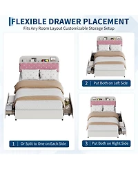 homfan Sandwich Cookie Style Princess Bed Frame, Upholstered with Storage Headboard and 2 Drawers, No Box Spring Needed