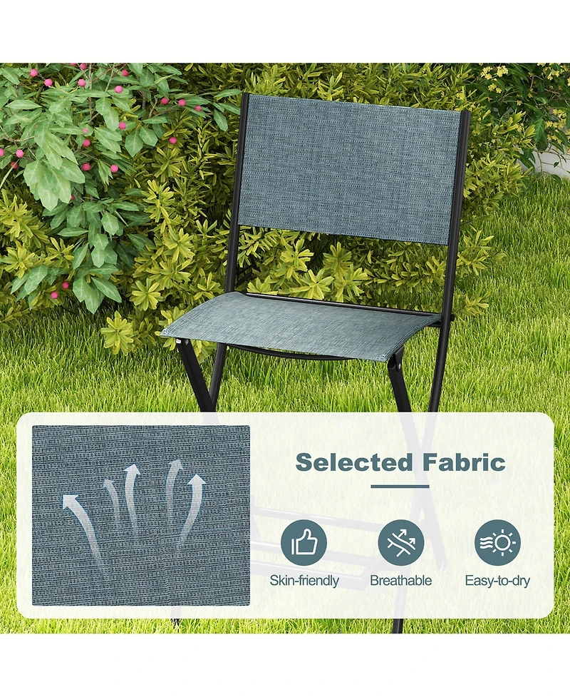 Gymax Folding Bar Stools Set of 2 Patio Sling Chairs with Backrest Humanized Footrest