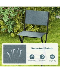 Gymax Folding Bar Stools Set of 2 Patio Sling Chairs with Backrest Humanized Footrest