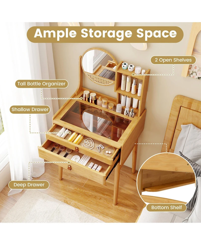 Slickblue Compact Makeup Vanity Table 23.5 Inch with Mirror for Small Spaces