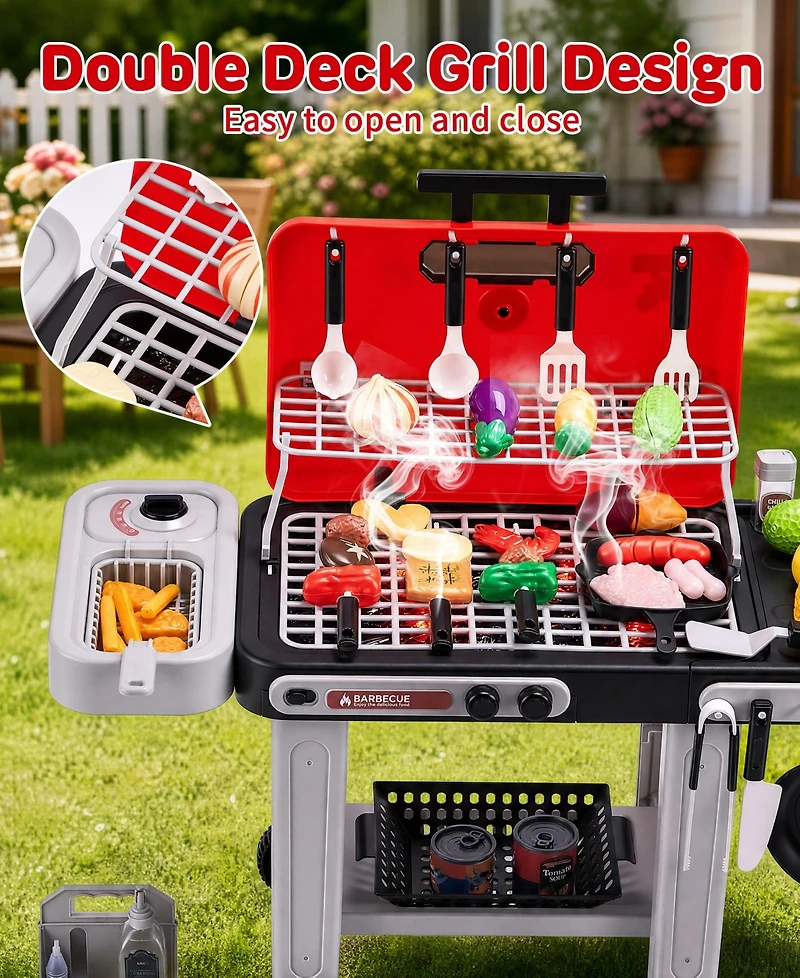 Sugift Bbq Grill Toy with Spray, Light and Sound, Color-Changing Play Food Set, Ages 3+