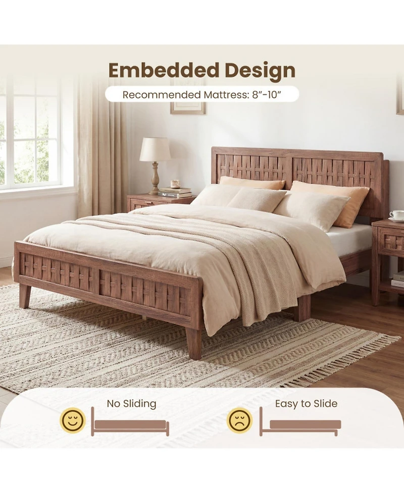 Sugift Mid Century Queen Bed Frame with 3D Woven Headboard