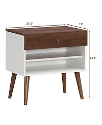 Costway Nightstand End Side Table Drawer Storage Shelf Mid-Century Rubber Wood Leg