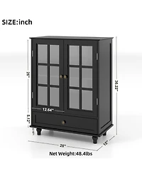 Clihome Minimalist Buffet Cabinet with Double Glass Doors and Drawer, Modern Wooden Storage Sideboard Cupboard