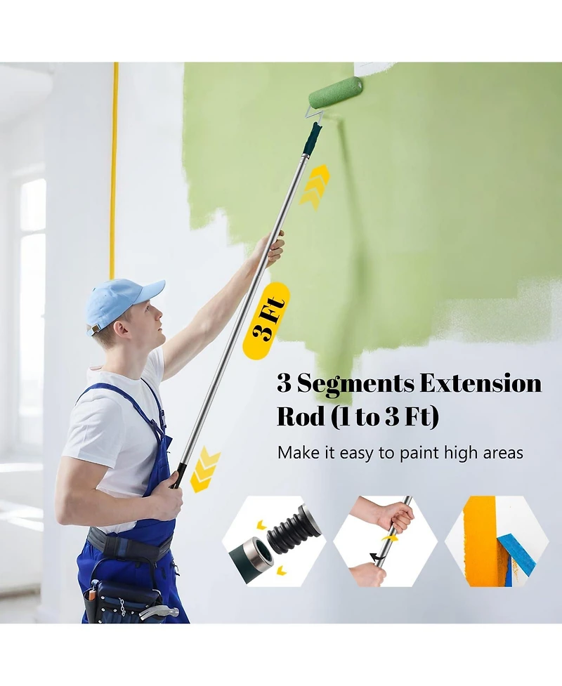 Xdovet Paint Roller Kit Extension Pole Tray Brush Tape