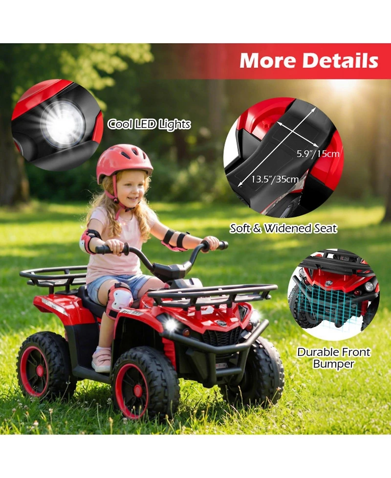 Hongge 24V Electric Ride-On Quad with Led Headlights and Media Console, 66 lb. Capacity, Ages 3+