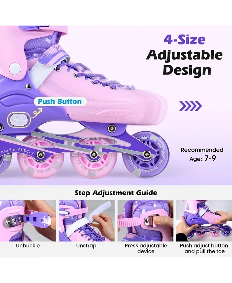 Hongge Adjustable Light-Up Kids Inline Skates, Ages 7+