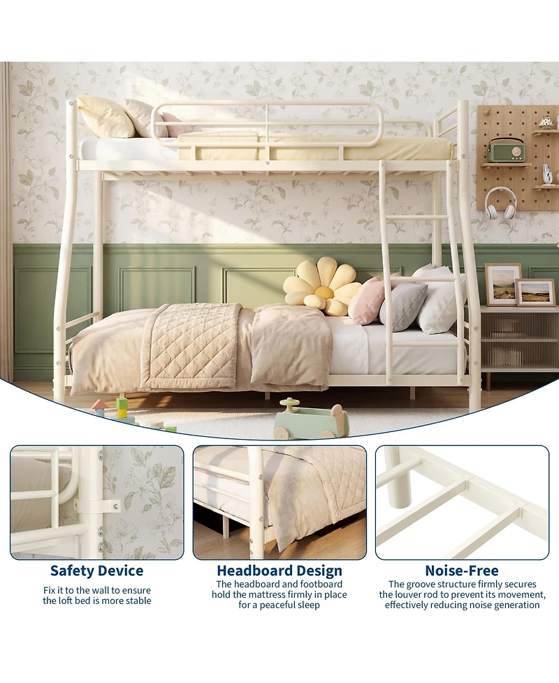 homfan Heavy Duty Twin Over Full Metal Bunk Bed, Space-Saving Kids Teens Adults, 450 Upper, 500 Lower, Slot Assembly