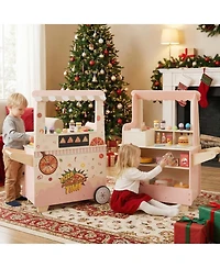 Sugift Pizza Food Truck Double-Sided Wooden 40-Piece Playset, Ages 3-6