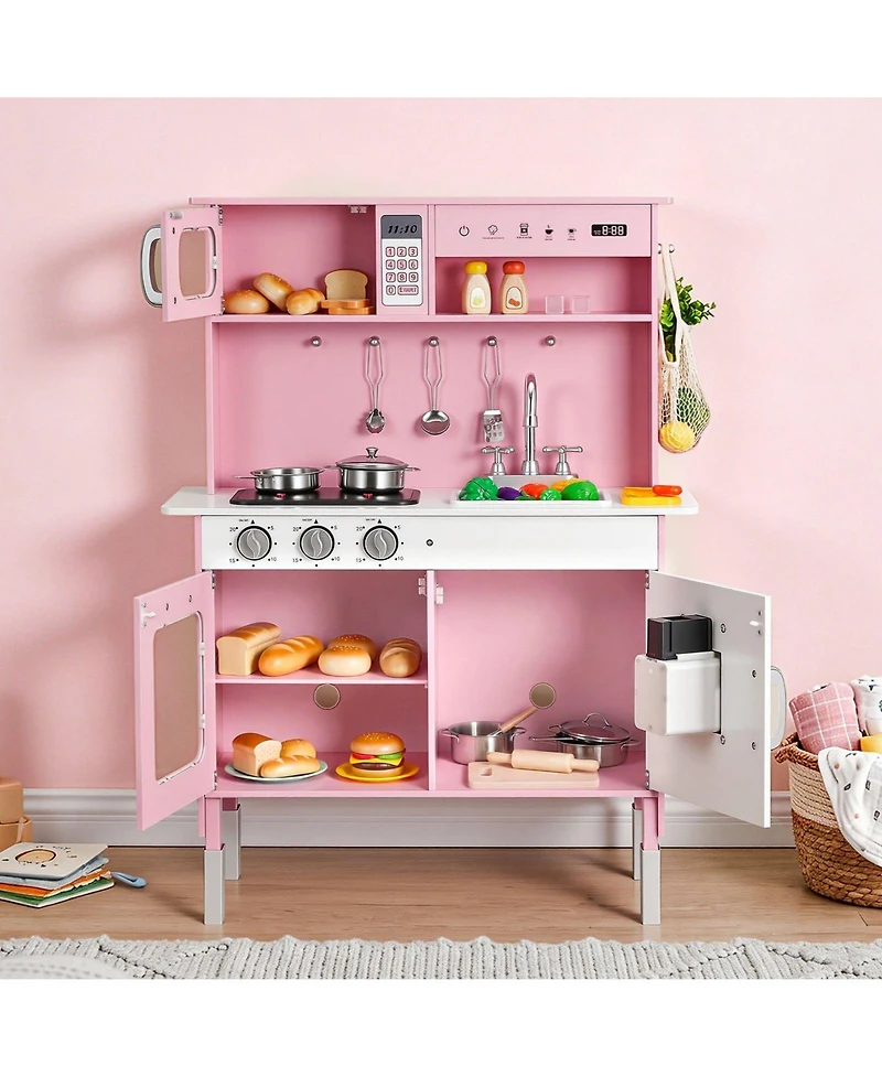 Hongge Nordic Wooden Interactive Play Kitchen Playset, Ages 3+