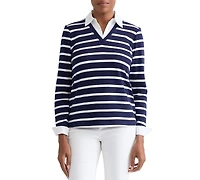 Jones New York Petite Long-Sleeve Striped V-Neck T-Shirt