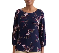 Jones New York Petite 3/4-Sleeve Scoop Neck Floral Blouse