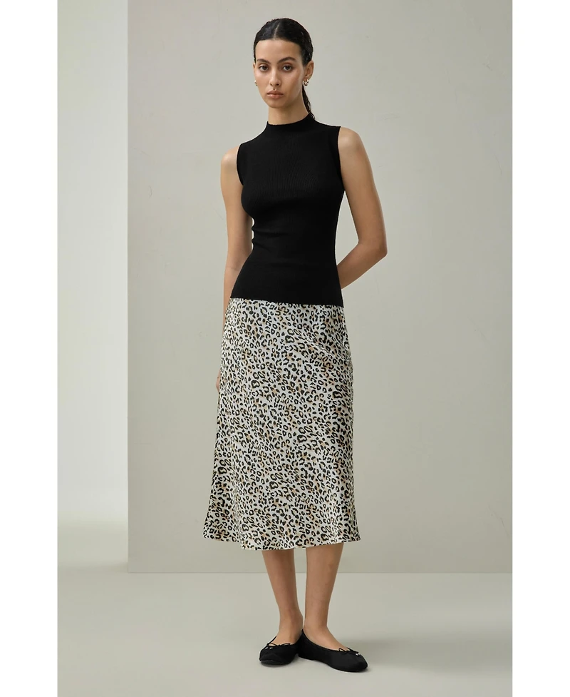 Lilysilk Women's Leopard Print Bias-Cut A-Line Midi Silk Skirt