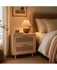 homfan Rattan Nightstand with Charging Station