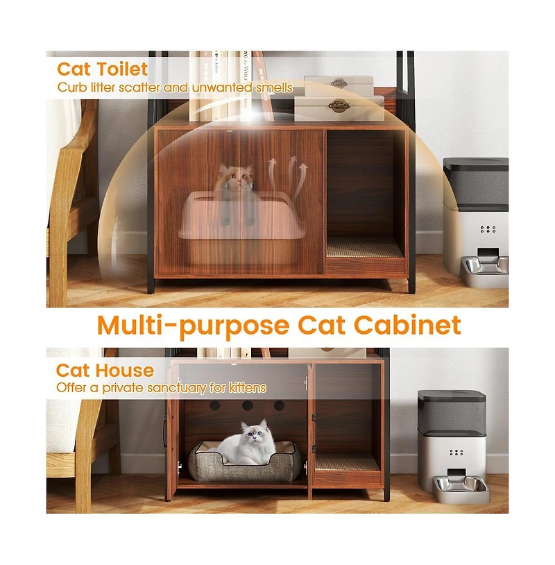 Ruie Cat Litter Box Enclosure Furniture 52 in Storage Cabinet with Charging Station