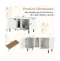 Ruie 40 in Double Cat Litter Box Enclosure Hidden Cat Washroom Bench for 2 Cats