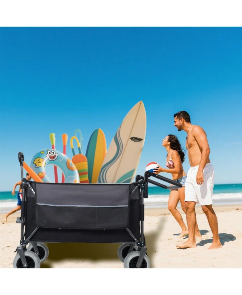 Mountaintop Multi-Functional Push-Pull Folding Wagon Cart, Rotating Handle,9"x4" Tires,400L Large Capacity for Beach, Groceries, Outdoor Transport