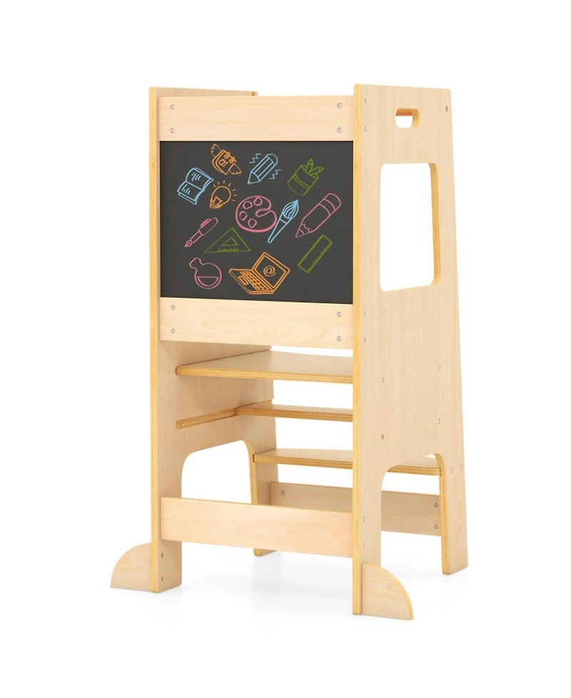 Sugift Toddler Kitchen Step Stool with Adjustable Height and Activity Chalkboards