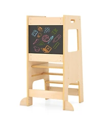 Sugift Toddler Kitchen Step Stool with Adjustable Height and Activity Chalkboards