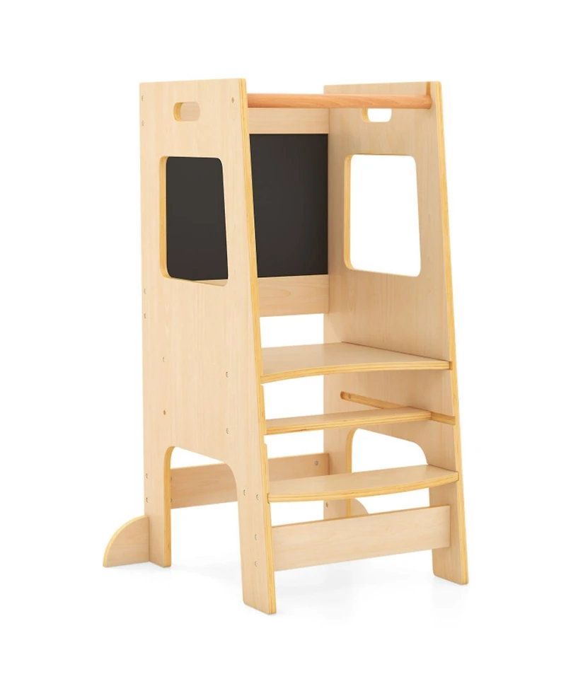 Sugift Toddler Kitchen Step Stool with Adjustable Height and Activity Chalkboards