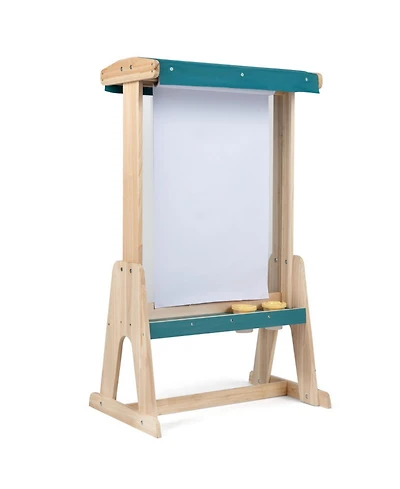 Sugift Kids Wooden Double-Sided Art Easel with Transparent Board and Paper Roll Ages 3