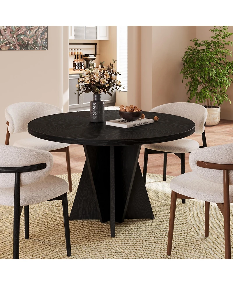 Hausource Modern Round Dining Table with Thickened Tabletop, Geometric Pedestal Base and Adjustable Foot Pads