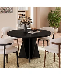 Hausource Modern Round Dining Table with Thickened Tabletop, Geometric Pedestal Base and Adjustable Foot Pads