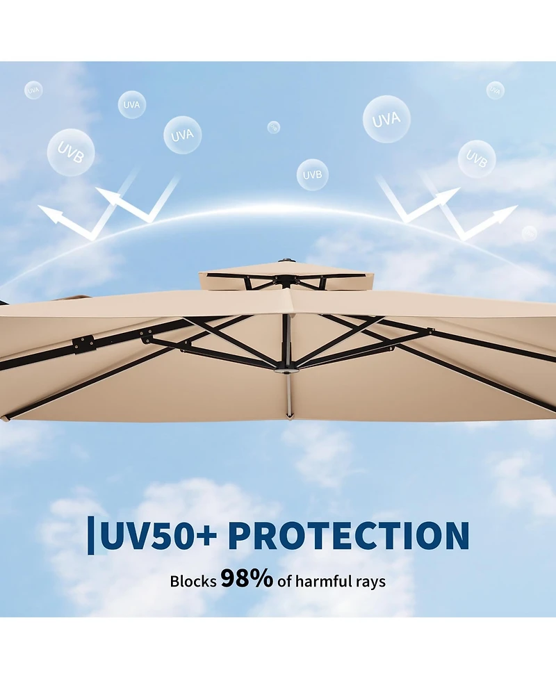 Gaomon 10x10 Ft Square Cantilever Patio Umbrella, 360degree(s) Rotatable Adjustable Height Heavy-Duty Aluminum Outdoor Shade for Pool Garden Backyard