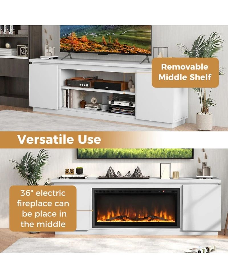 Sugift Fireplace Tv Stand for TVs up to 80 Inch with 3 Adjustable Shelves and 36-Inch Electric Fireplace