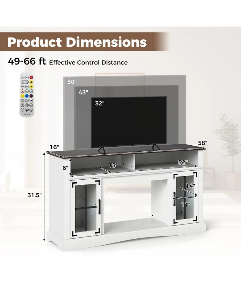 Sugift Led Tv Stand for TVs up to 50 Inch with Adjustable Glass Shelves and Remote-Controlled Lights