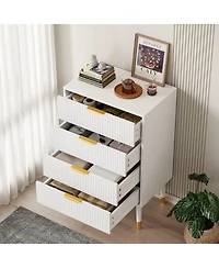 homfan Modern Fluted Storage Nightstands, 4-Drawer Compact Bedroom Side Tables with Metallic Pull Handles, Multi-Purpose Accent Furniture for Indoor