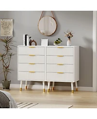 homfan Modern Fluted Storage Nightstands, 4-Drawer Compact Bedroom Side Tables with Metallic Pull Handles, Multi-Purpose Accent Furniture for Indoor