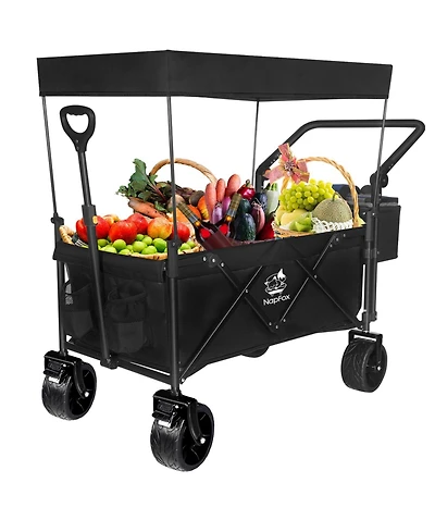 Mountaintop Collapsible Wagon 140L with Removable Canopy, All-Terrain Wheels and Brake, Foldable Cart with Cooler Bag, Suitable for Camping.