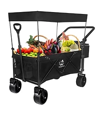 Mountaintop Collapsible Wagon 140L with Removable Canopy, All-Terrain Wheels and Brake, Foldable Cart with Cooler Bag, Suitable for Camping.