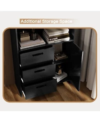homfan 71" Tall Black Bookcase with Doors and 3 Drawers, 3-Tier Open Shelves