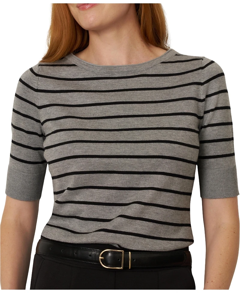 Cable & Gauge Women's Stripe Ballet Neck Sweater