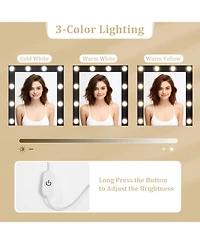 Sugift Vanity Desk with 3-Color Lighted Mirror Power Outlets and 4 Drawers
