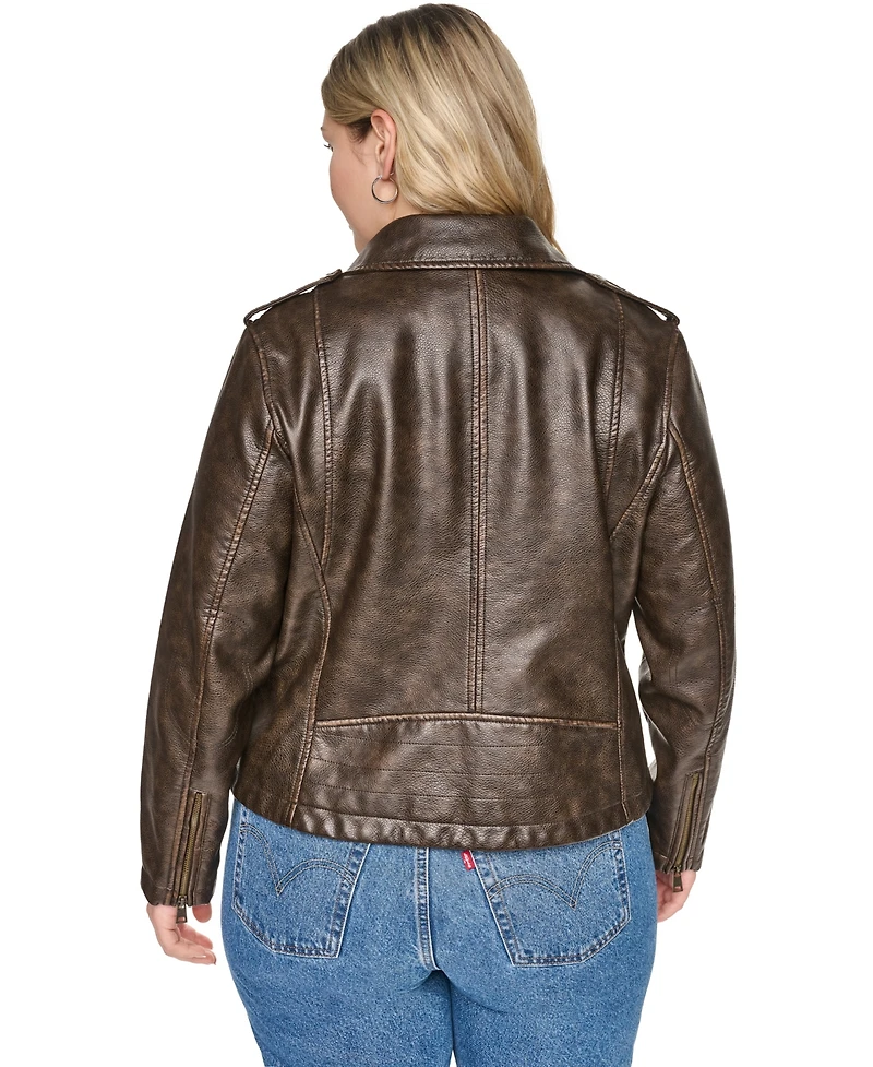 Levi's Plus Faux Leather Asymmetrical-Zipper Moto Jacket