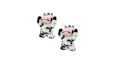 Mighty Jr Angry Animals Mad Cow 2 Pack, Durable Plush Squeaky Dog Toy