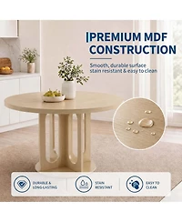 Gaomon 47" Wood Color Round Dining Table for 4-6, Cross Pedestal Base Kitchen Breakfast Table