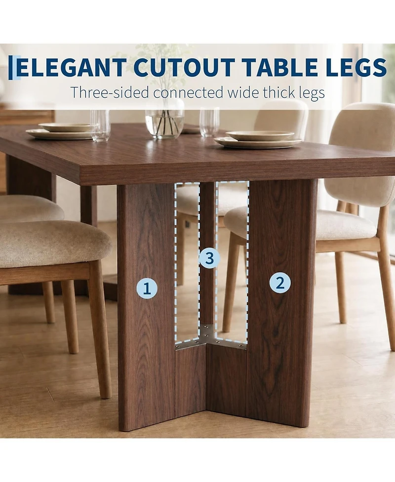 Gaomon 77" Rectangular Dining Table with Slab Panel Base, Seats 4-6, Vintage Walnut Finish