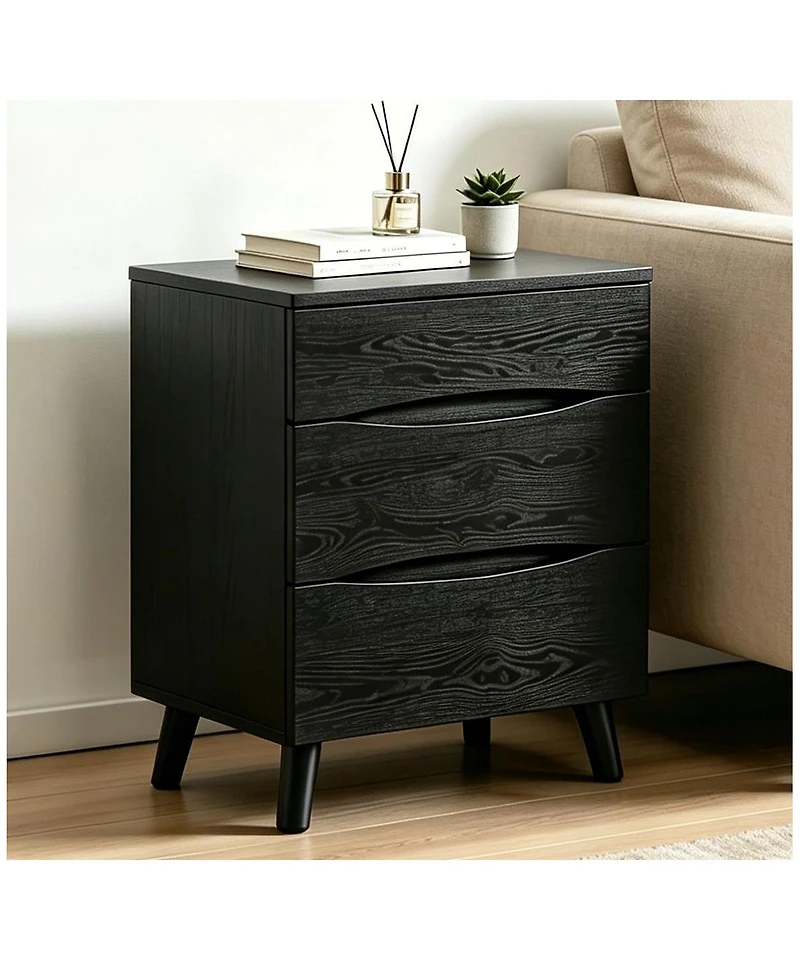 Gaomon Set of 2 Black Nightstands with 3 Drawers and Wood Top, 24" Wide Bedside Tables