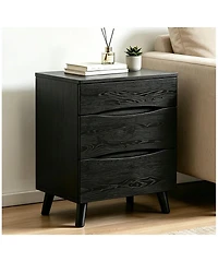 Gaomon Set of 2 Black Nightstands with 3 Drawers and Wood Top, 24" Wide Bedside Tables