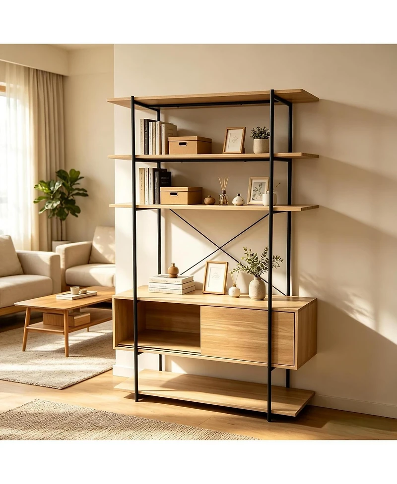 gaomon 5-Tier Industrial Bookshelf with Cabinet