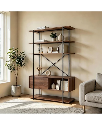 gaomon 5-Tier Industrial Bookshelf with Cabinet