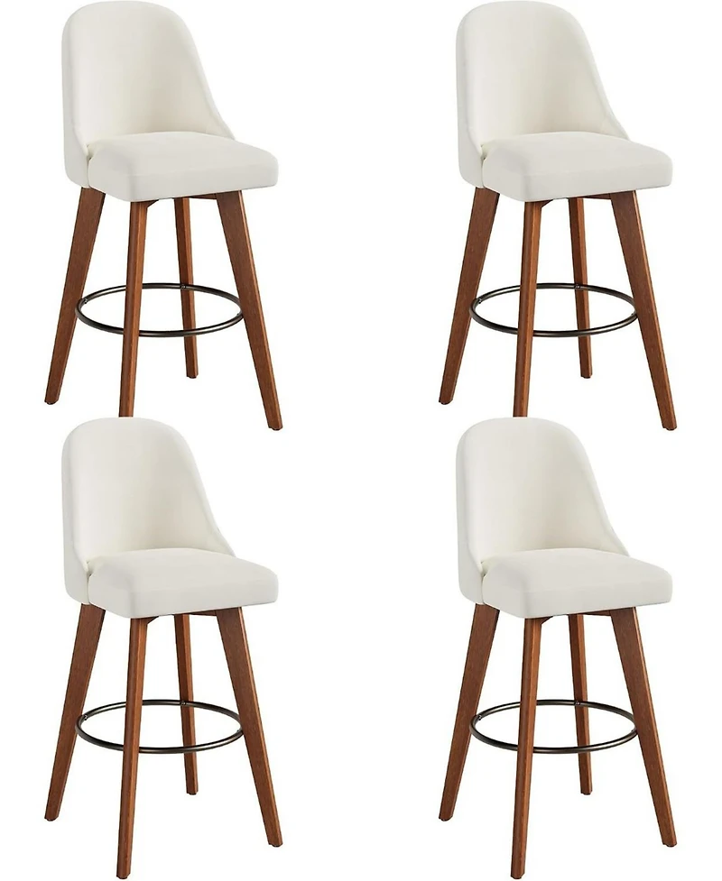 gaomon Set of 4 White Linen 360degree(s) Swivel Counter Stools with Wood Legs and Back, 26" Seat Height