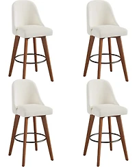 gaomon Set of 4 White Linen 360degree(s) Swivel Counter Stools with Wood Legs and Back, 26" Seat Height