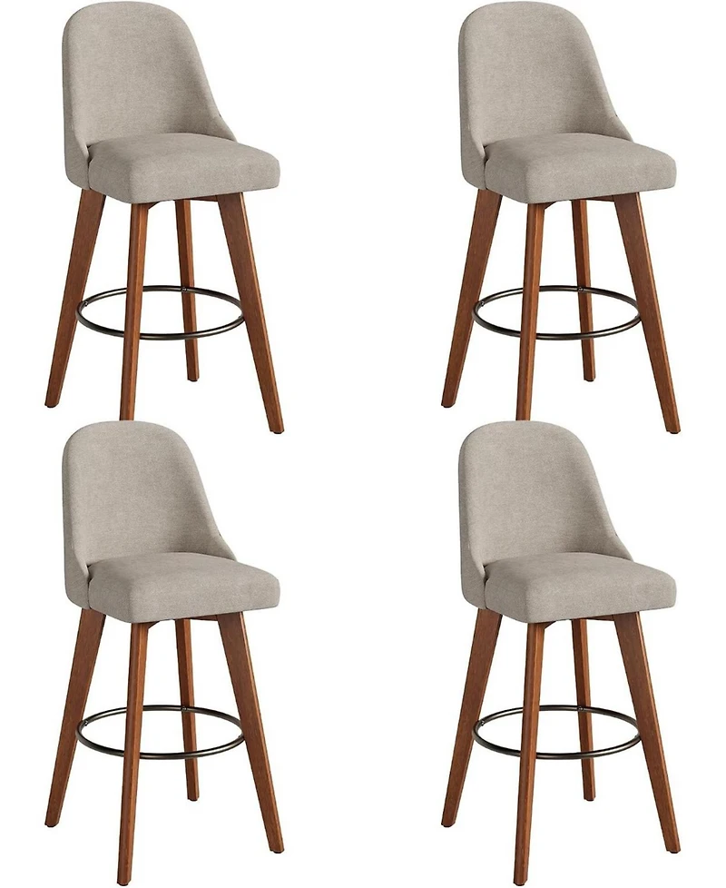 Gaomon Set of 4 360degree(s) Swivel Counter Stools, Sand Linen Upholstered Bar Chairs with Wood Legs, 26" Seat