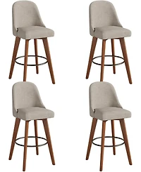 Gaomon Set of 4 360degree(s) Swivel Counter Stools, Sand Linen Upholstered Bar Chairs with Wood Legs, 26" Seat